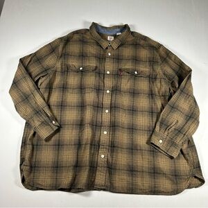 Levis Flannel Shirt Mens 4XL Tan Black Plaid Button Up EUC Western Long Sleeve